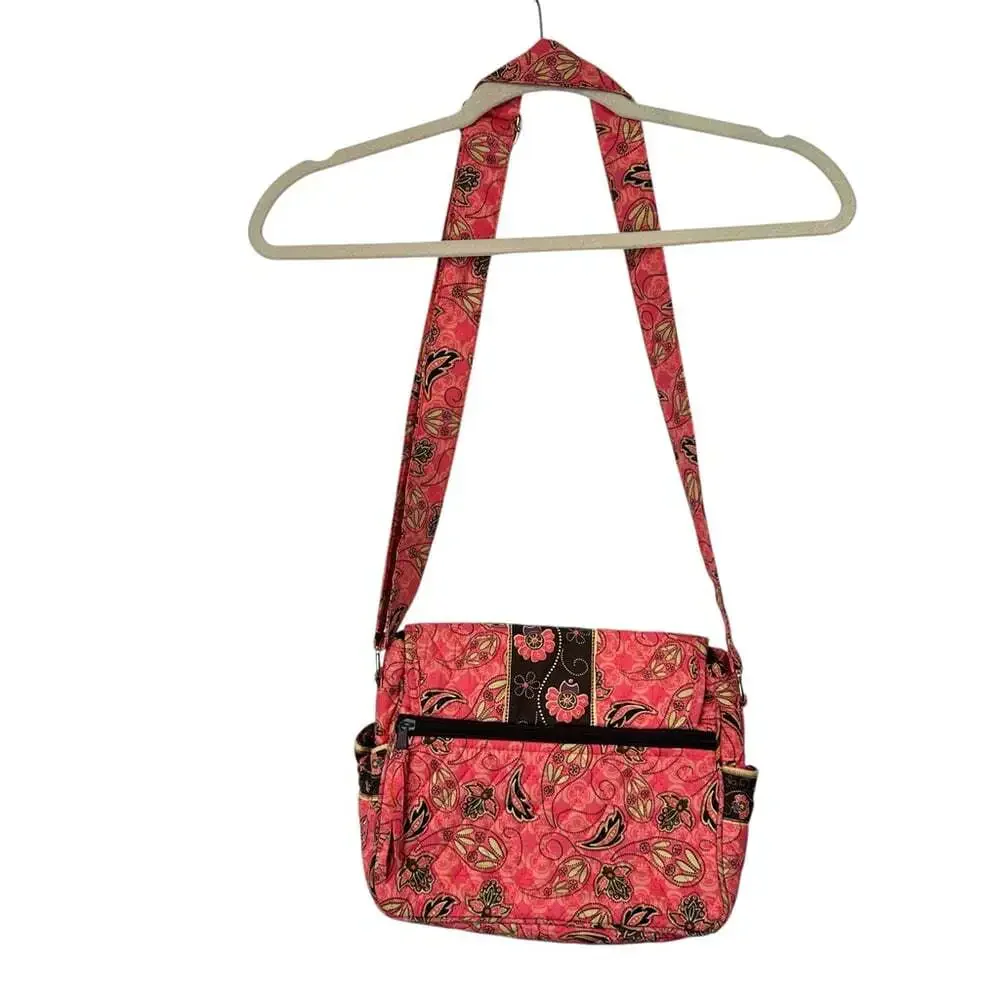 MaggiB Coral Floral Quilted Crossbody Shoulder Bag Purse